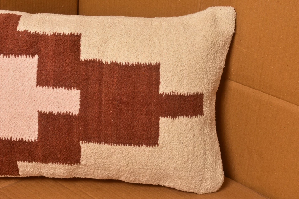 Funda Cojín Boho Chenille Kilim Tejida a Mano Almohada Decorativa Tribal Geométrica Foto 3 de 4