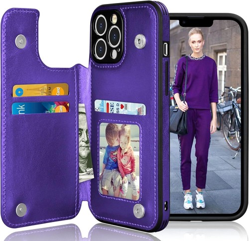 Funda de cuero para teléfono iPhone 15 Pro Max 14 13 12 11 billetera porta tarjetas cubierta - Imagen 40 de 52