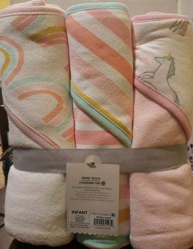 Cloud Island 3er Pack Kleinkind Kapuzen Handtücher Regenbogen rosa/Einhörner - Baby Mädchen - Bild 1 von 7