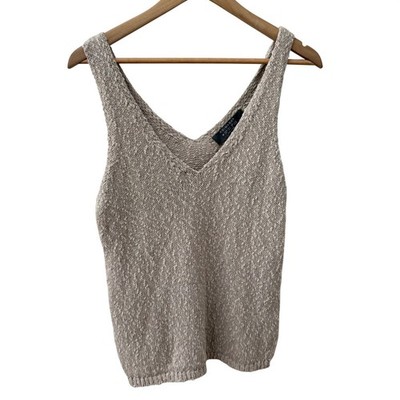 Primark Knit Tank Top Size Medium Beige V-Neck Sleeveless Cotton Blend Marled
