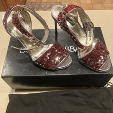 Vintage Dolce  & Gabbana Sequin Ankle Strap Silver Leather Stiletto Heels 37
