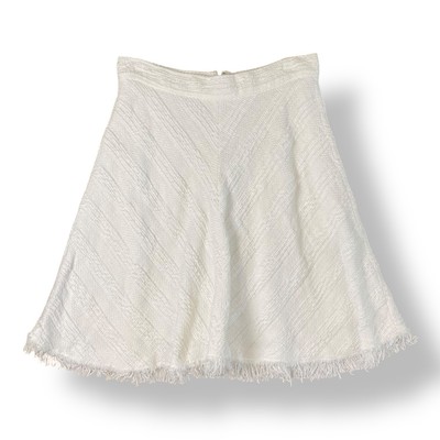 Rebecca Taylor Tweed Frayed Hem Skirt Womens Size 4 Ivory Boho