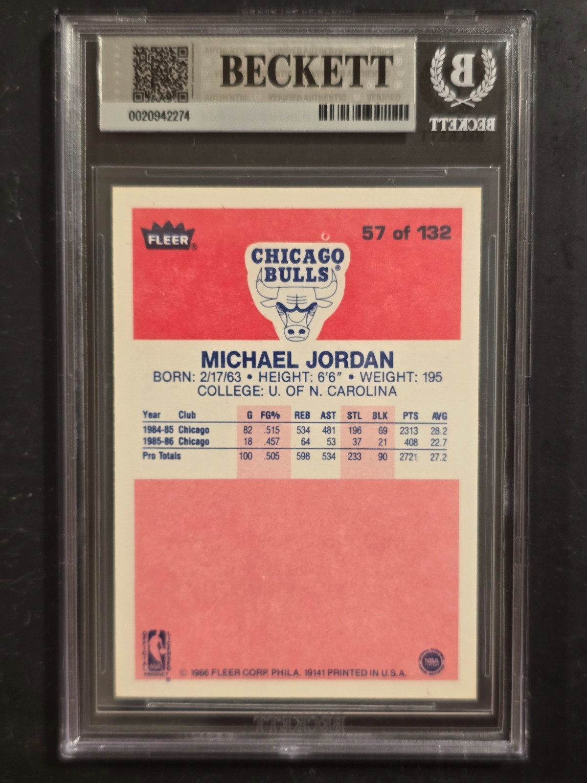 🔥 1986 FLEER MICHAEL JORDAN #57 ROOKIE RC BECKETT BGS 8 w/ (2) BGS 8.5 🔥 view 4