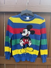 Disney 100 Mickey Mouse Rainbow Striped Knit Sweater Crewneck Adult Small