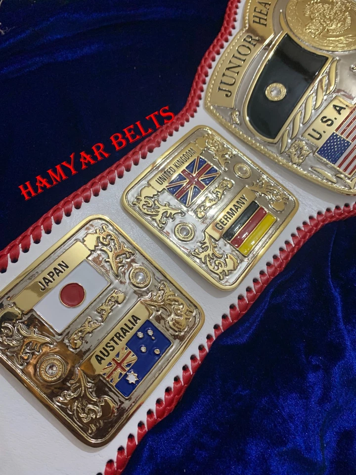 Cinturón de campeonato de peso pesado junior NWA, 4 mm de zinc, doble enchapado, cuero real Foto 3 de 4