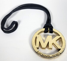 Michael Kors Gold Tone with Black Leather Hang Tag Charm 2" Purse Bag