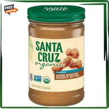 Santa Cruz Organic Creamy Dark Roasted Peanut Butter, 16 oz Jar - Free Shipping