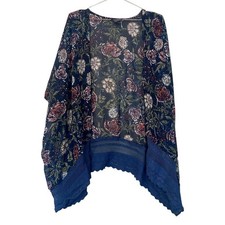 Angie open front lace trim floral kimono size small