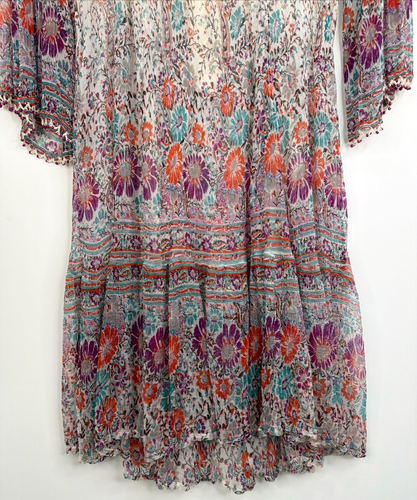 Rene Derhy Sheer Viscose Beaded Multicolor Beach Cover Up/Midi Dress Medium - Afbeelding 22 van 24
