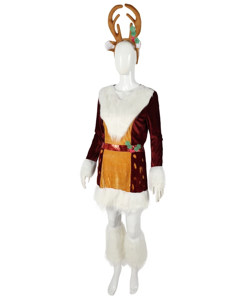 Adult Unisex Brown Reindeer Costume | Plush Full Body Jumpsuit with Antlers - Image 2 of 4