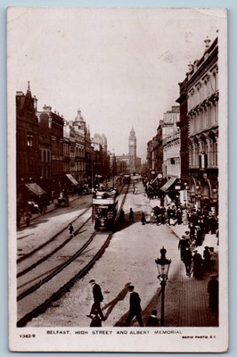 Northern Ireland Postcard High Street and Albert Memorial c1930's RPPC Photo