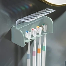 Soporte de pared para cepillos de dientes con 5 ranuras y tapa, autoadhesivo