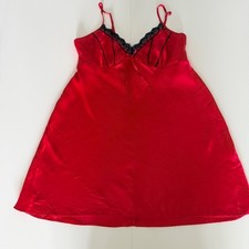 Vtg California Dynasty L Red/ Black Satin Lace Slip Dress Boudoir Fairycore Vamp