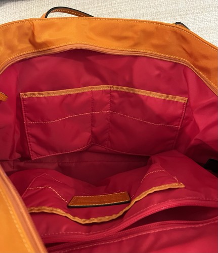 Tumi Voyageur Tangerine Orange Nylon Tote Bag Pink Lining Patent Trim 19”x12”x6” - Picture 7 of 20