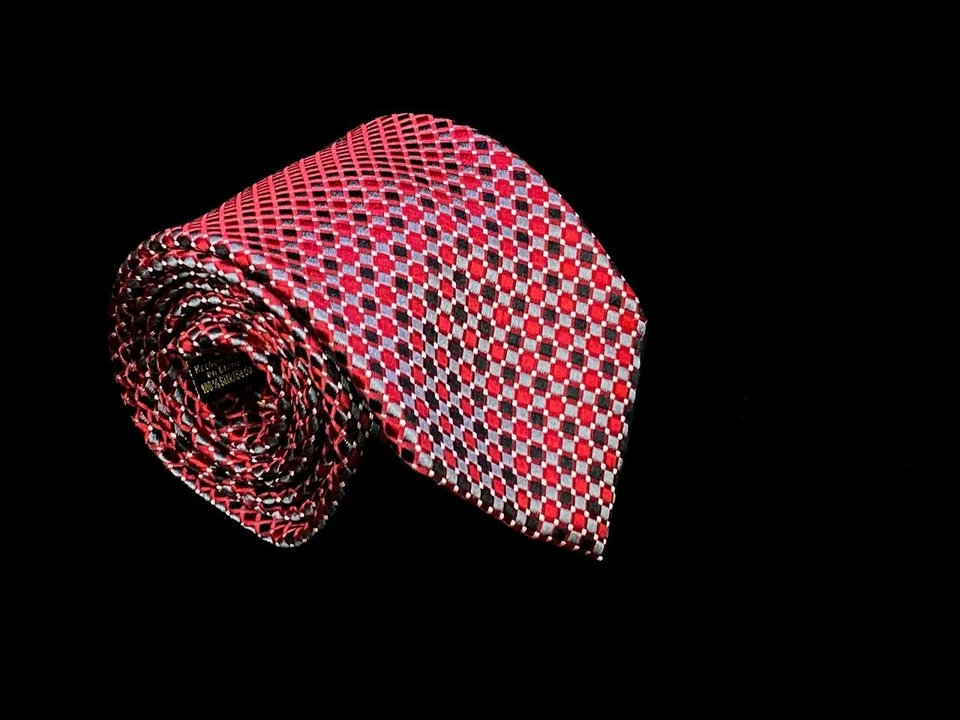 Donald J Trump Tie Men's Signature Collection Red Geometric Plaid Silk Necktie - Image 3 of 4