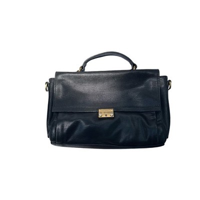 Coccinelle Black Lizard Embossed Leather Handbag Gold Hardware Top Handle