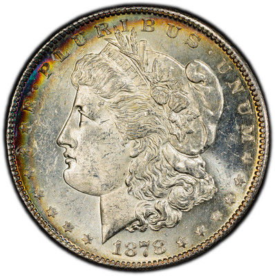 1878-S PCGS MS62 Morgan Dollar w/ Rainbow Crescent Toning & Near PL Obv Fields