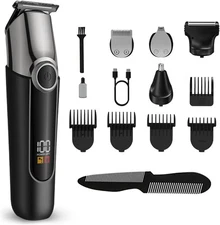 Mens Hair Clippers, Cordless Beard Trimmer Set Waterproof Versatile Black 