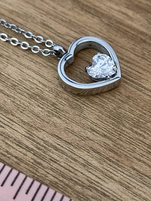 Silver Tone Heart Zirconia Pendant Necklace 18in Cable Chain Lobster Clasp