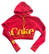 Coca Cola Coke Hoodie Wmans S Red Yellow Logo Cropped Sweatshirt Retro VTG Sty