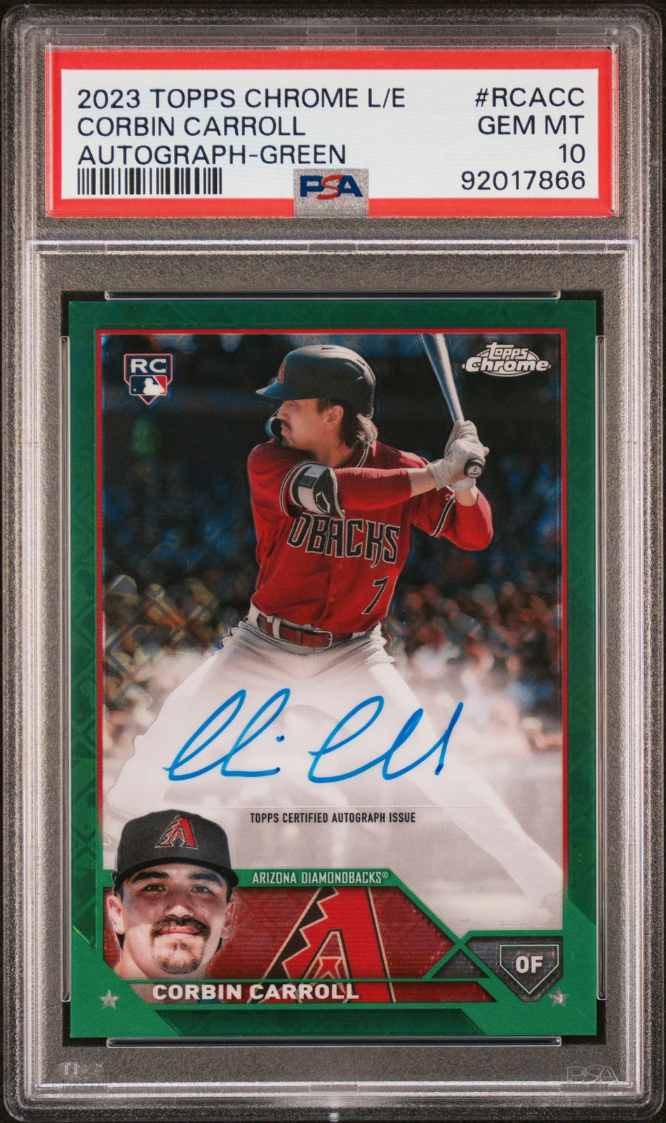 2023 Topps Chrome Logofractor Autograph Corbin Carroll Green /99 #RCACC PSA 10 view 1