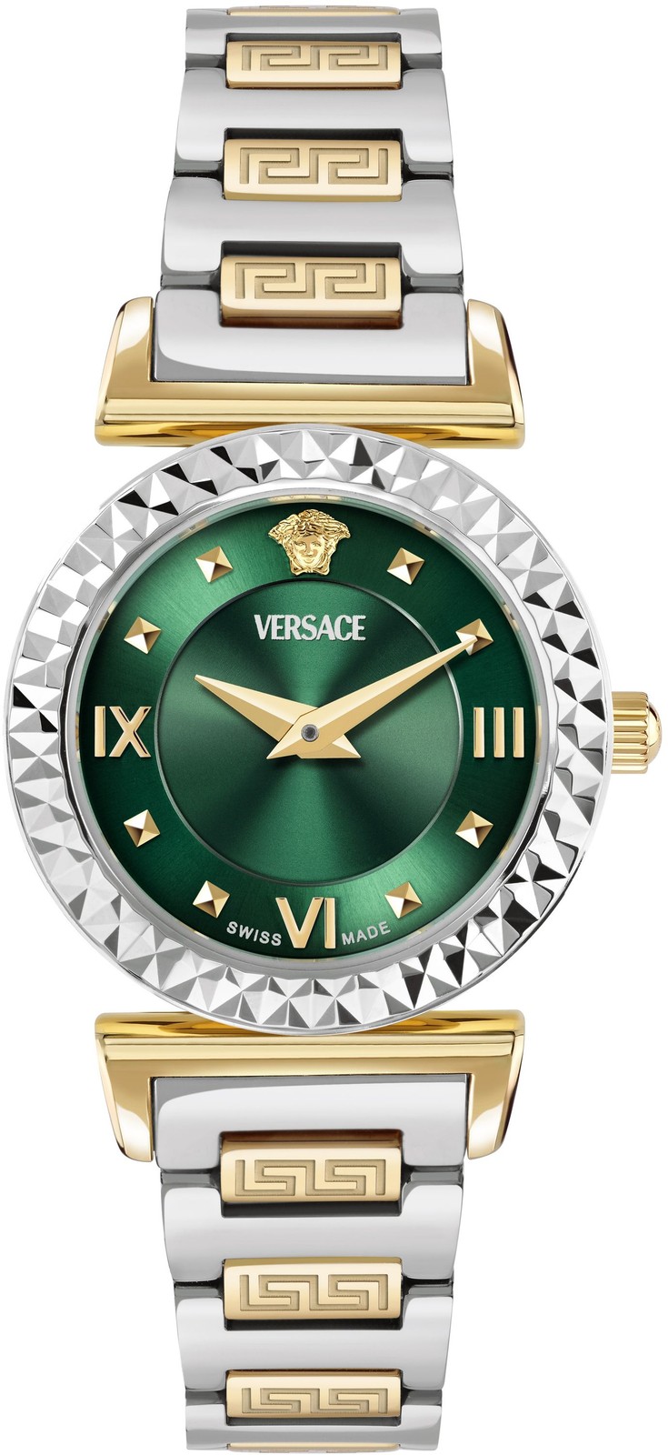 Versace VEGFA0625 Mini Vanity silver gold green Stainless Steel Womens Watch NEW