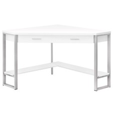 42 White and Silver Corner Computer Desk With Two Drawers