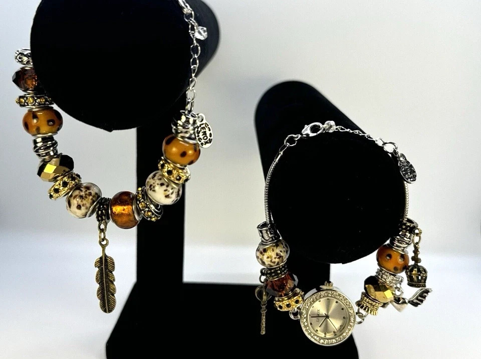 Designer Lenox Safari Nights Watch & Bracelet Set Gold/Silver Beads Crystals NWT