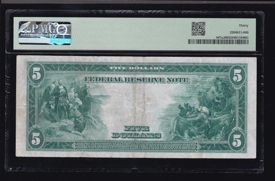 US 1914 $5 FRN Atlanta District Note FR 867a PMG 30 XF (201) - Image 2 of 2