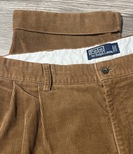 Polo Ralph Lauren Double Pleated And Cuffed Brown Corduroy Pants Size 36x32