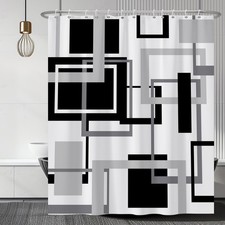 72x72 Inches Grey Geometric Shower Curtain Black and Grey Modern Geometric Ba...