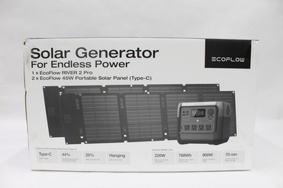 EcoFlow RIVER 2 Pro Portable Power Station w/ 2 45W Type-C Solar Panels. EFR620
