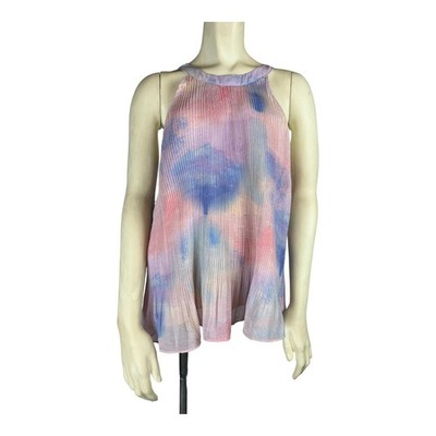 Mystree sz M Micro Pleated Pastel Watercolor Top Blouse Shirt 
