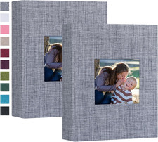 2 Pack Small 4x6 Photo Album Linen Cover with Display Window Mini Picture Boo...