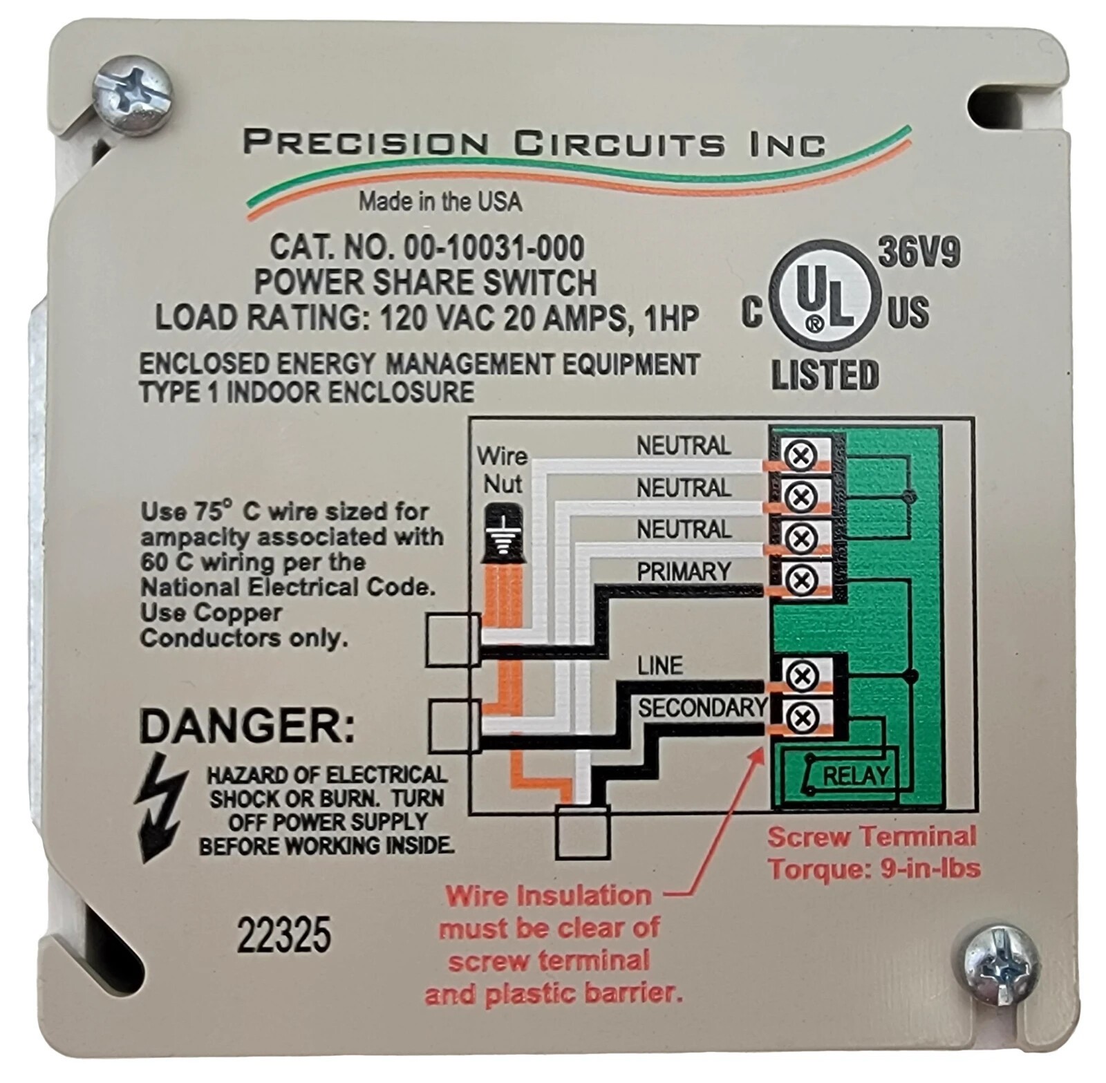 Precision Circuits Power Share Switch 00-10031-000 120VAC 20AMP 1HP RV/Camper