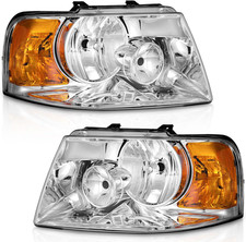 Headlight Chrome Housing Left Right Pair for 2003-2006 Ford Expedition