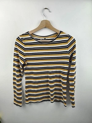 Yellow black white stripe long sleeve top size Uk 8 Autumn Winter - Image 1 of 4