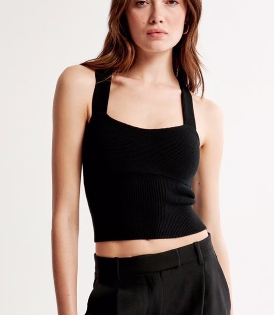 Abercrombie & Fitch Women’s XS Black Ribbed Sweetheart Neck Strappy Back Tank