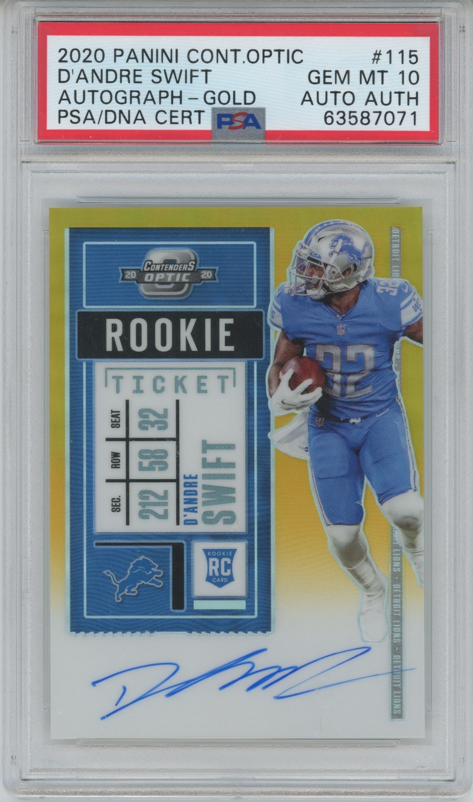 2020 Panini Contenders Optic D'Andre Swift Rookie Ticket Auto 09/10 Gem Mint 10