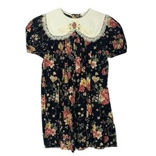 Rare Editions Girls Floral Vintage Dress W/ Lace Collar  Puff Sleeves Size 5