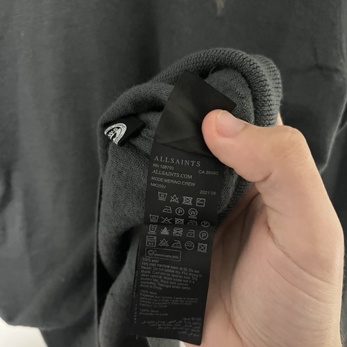 All Saints Mode Merino Crewneck Mens Large Dark Gray Grey Wool Sweater Lightweig - Picture 6 of 7