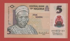 NIGERIA  5  NAIRA 2013  POLYMER PICK # 38d UNC.