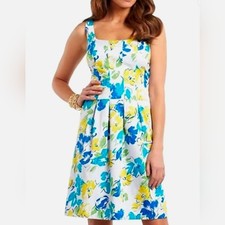 CHAPS Floral Fit & Flare Sleeveless Dress | Women's 12 | Cotton Summer Dress