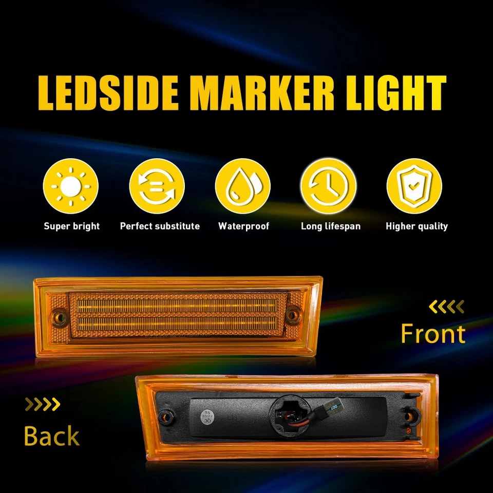 2-20 For GMC V1500 V2500 V3500 Pickup 1987-91 LED Bumper Side Marker Light Amber - Image 3 of 4