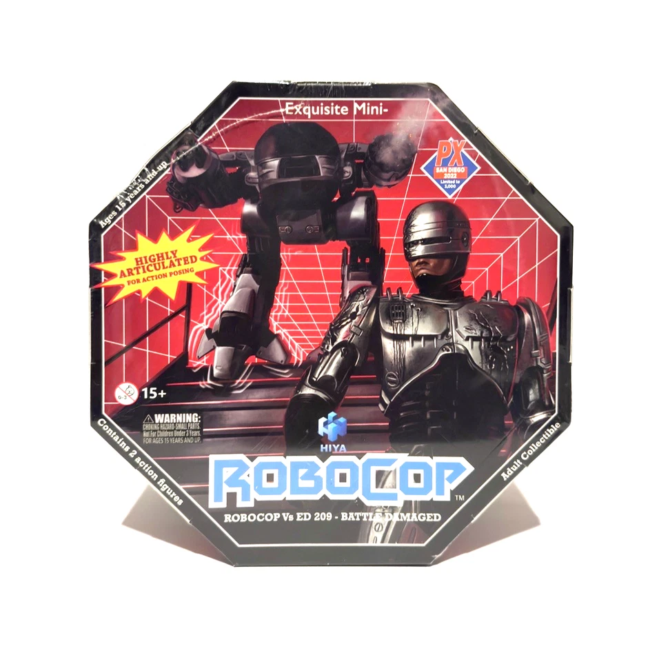 Robocop vs ED 209 Battle Damaged Paquete de 2 SDCC 2022 Exclusivo de la Convención Hiya NUEVO Foto 3 de 4