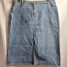 Vtg FADED GLORY Front Slit Denim Midi Skirt Sz 12 Blue Modest Western 90s Y2K