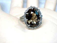 NATURAL Brown Smoky Quartz Size 6.5 Ring 925 Sterling Silver Filigree USA Made
