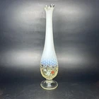 Vintage Fenton Hand Painted Opalescent Swung Pedestal Vase, Signed Nancy R.