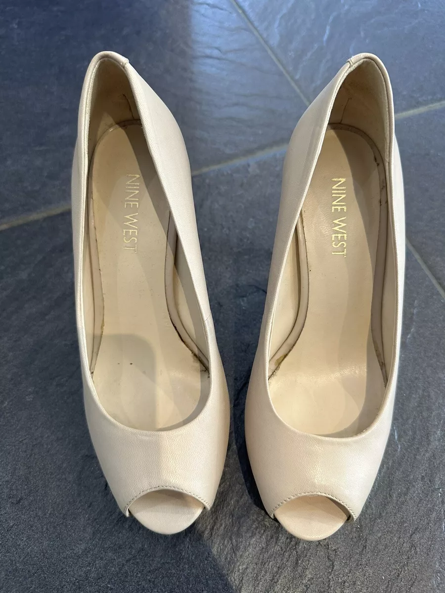 NINE WEST Ladies Leather Beige High Heels UK Size 3