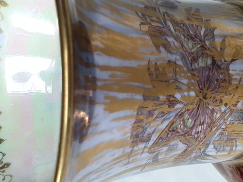 STUNNING KPM GERMAN LUSTRE POTTERY VASE, EARLY-MID 20TH CENTURY, BUTTERFLIES - Picture 8 of 9